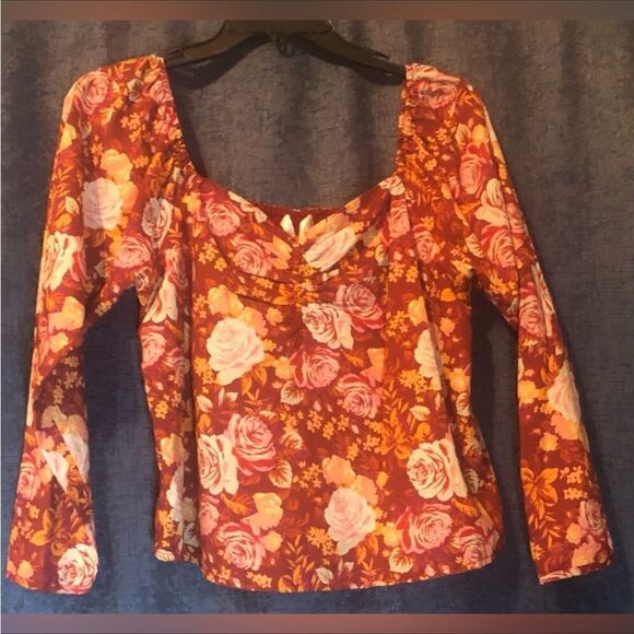 NWT WAYF Rust-Red Rose Elastic Shoulder Sleeves Neck.100% Cotton Inside Lined - Picture 4 of 7